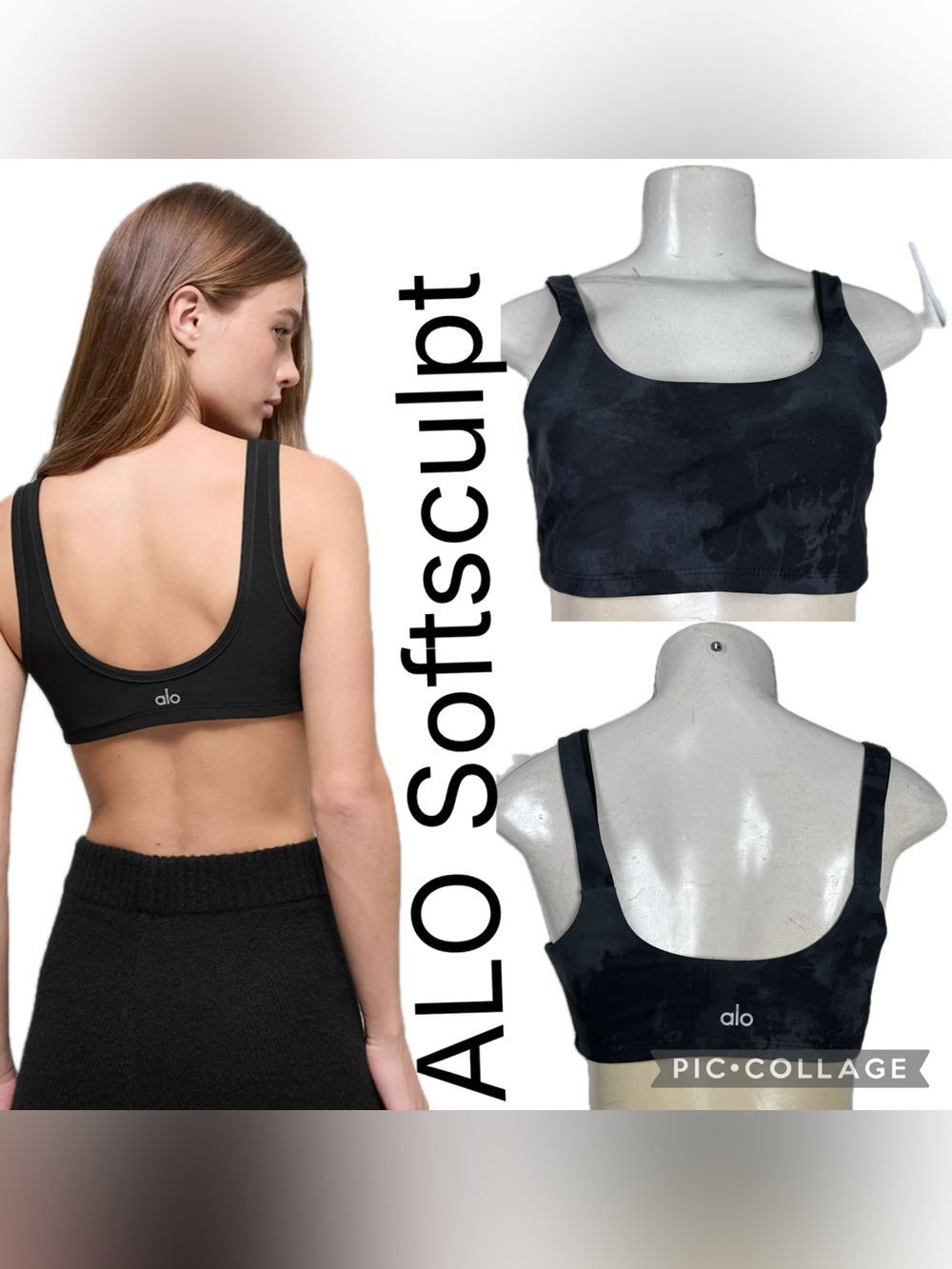 (B3) ALO Softsculpt Precision Bra, Grey and Black Camouflage, Size S